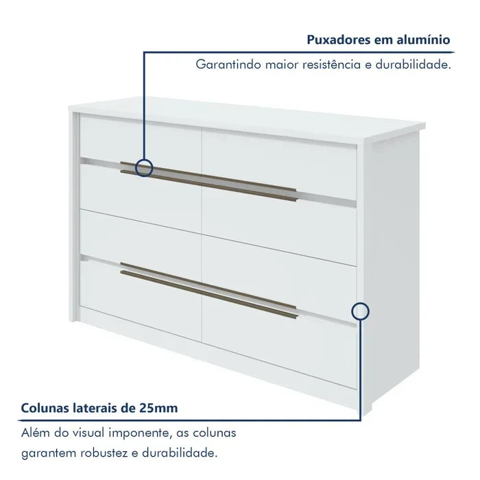 Cômoda Urban 8 Gavetas Espresso Móveis Branco